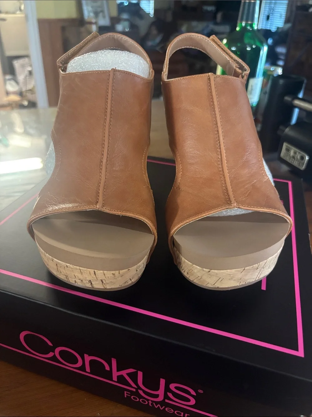 Corkys Cognac Wedge Sandals with Stud Details Tiffanee 9